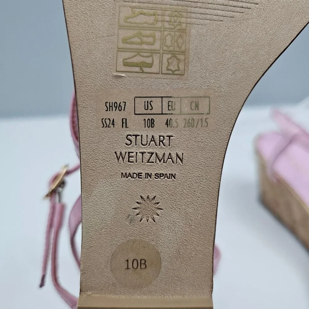 Stuart Weitzman Oasis 50 Cork Wedge Sandal Womens 10 Light Pink Strappy Designer
